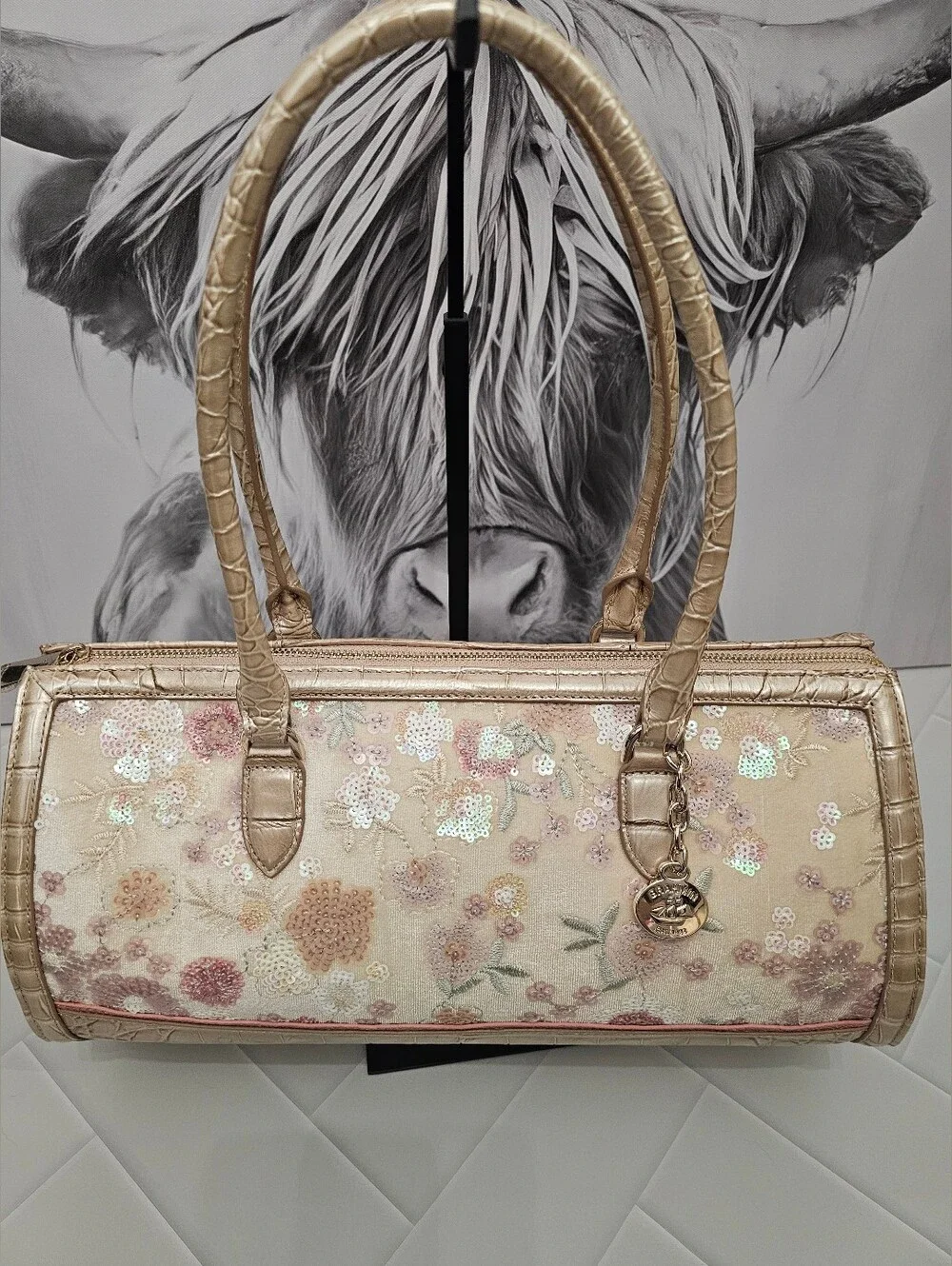Brahmin Sophia Multi Whimsy Sequin Floral Leather Satchel NWT